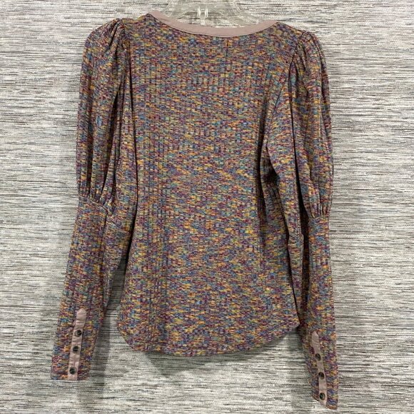 Anthropologie Lavender Plaid Long Sleeve Button-Front Top With Puff Sleeves NWT - Picture 2 of 8